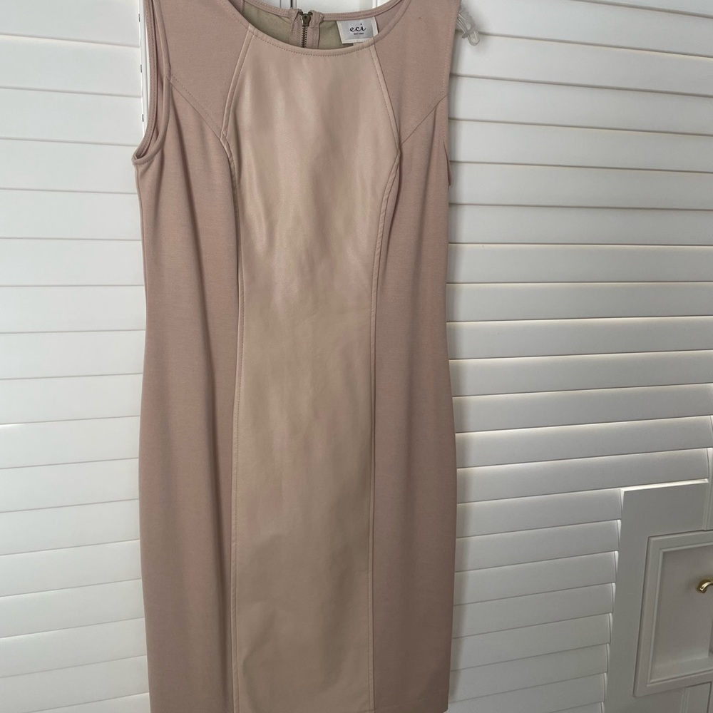 ECI Beige Sleeveless vegan leather accent Dress